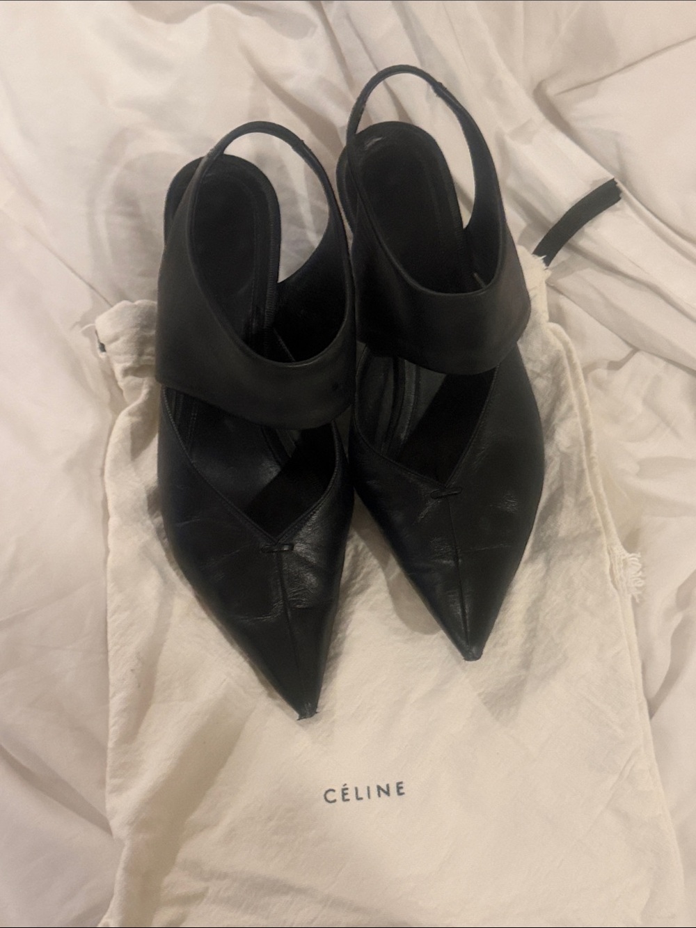 Celine Black Pointed Slingback Heels